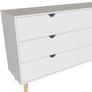 Homeroots 59" White Scoop Handle Six Drawer Double Dresser  Manufactured Wood 490832