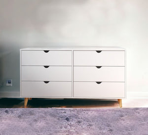 Homeroots 59" White Scoop Handle Six Drawer Double Dresser  Manufactured Wood 490832