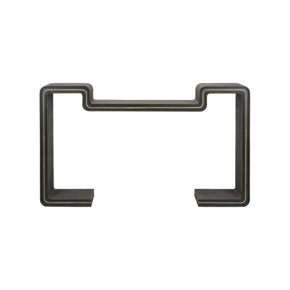 Wildwood Ottawa Sculptural Console Table With Faux Shagreen & Gold Greek Key Accents — Slim 58.5"W Statement Piece 490833