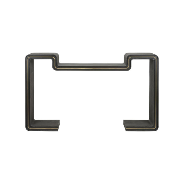 Wildwood Ottawa Sculptural Console Table With Faux Shagreen & Gold Greek Key Accents — Slim 58.5"W Statement Piece 490833