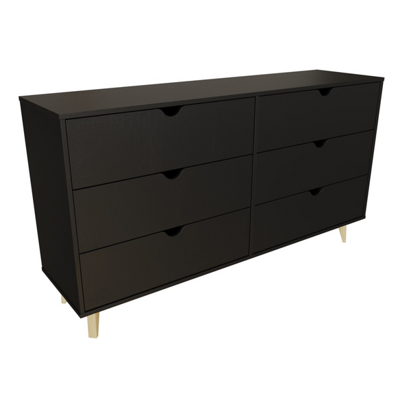 Homeroots 59" Black Scoop Handle Six Drawer Double Dresser  Manufactured Wood 490833