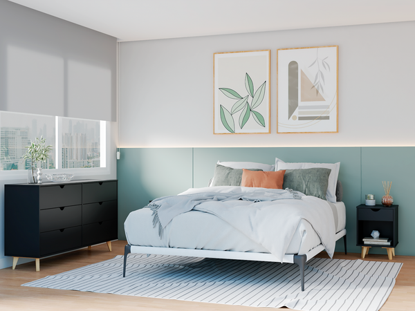 Homeroots 59" Black Scoop Handle Six Drawer Double Dresser  Manufactured Wood 490833