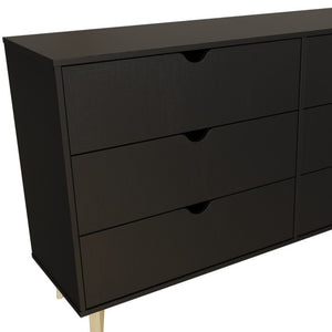 Homeroots 59" Black Scoop Handle Six Drawer Double Dresser  Manufactured Wood 490833
