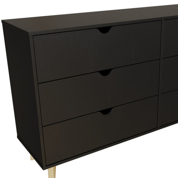 Homeroots 59" Black Scoop Handle Six Drawer Double Dresser  Manufactured Wood 490833