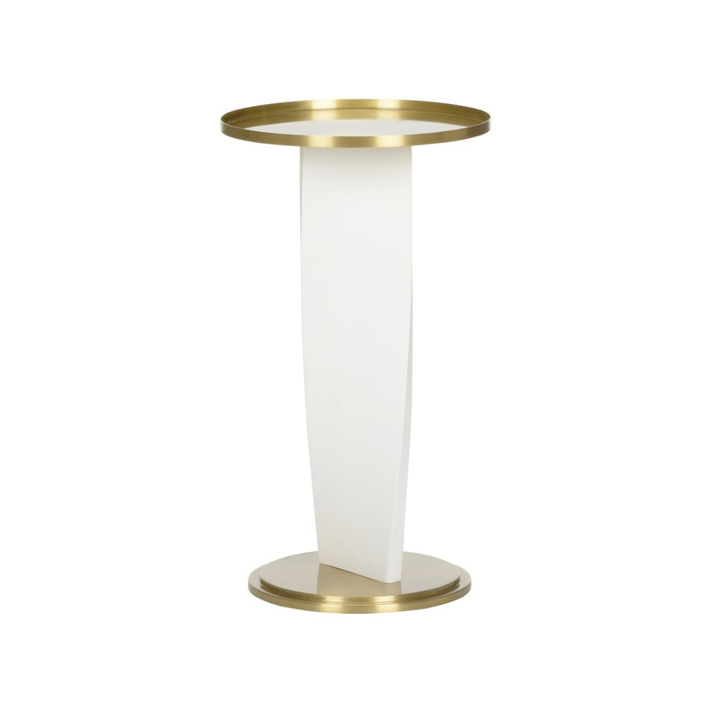 Wildwood Elin Twisted Pedestal Drinks Table With Matte White Base And Polished Brass Top — Sculptural Accent Piece 490834