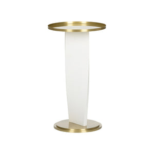 Wildwood Elin Twisted Pedestal Drinks Table With Matte White Base And Polished Brass Top — Sculptural Accent Piece 490834