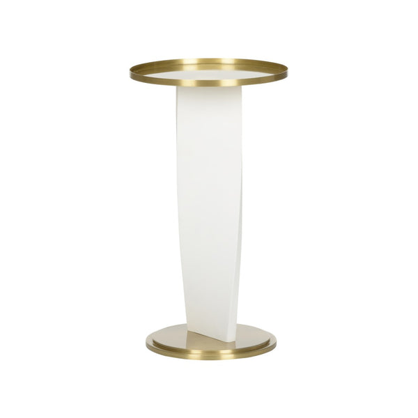 Wildwood Elin Twisted Pedestal Drinks Table With Matte White Base And Polished Brass Top — Sculptural Accent Piece 490834
