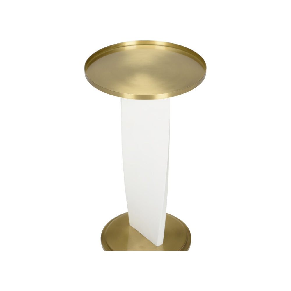 Wildwood Elin Twisted Pedestal Drinks Table With Matte White Base And Polished Brass Top — Sculptural Accent Piece 490834