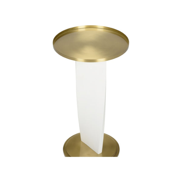 Wildwood Elin Twisted Pedestal Drinks Table With Matte White Base And Polished Brass Top — Sculptural Accent Piece 490834