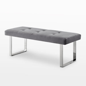 Homeroots 48" Gray And Silver Upholstered Velvet Bench Grey,Velvet Manufactured Wood 490834