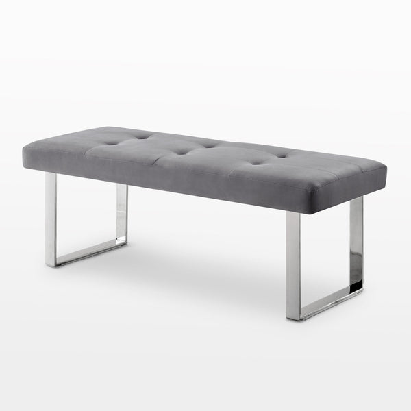 Homeroots 48" Gray And Silver Upholstered Velvet Bench Grey,Velvet Manufactured Wood 490834