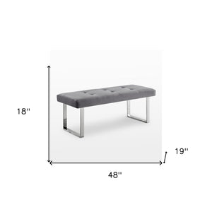 Homeroots 48" Gray And Silver Upholstered Velvet Bench Grey,Velvet Manufactured Wood 490834