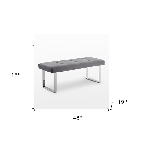 Homeroots 48" Gray And Silver Upholstered Velvet Bench Grey,Velvet Manufactured Wood 490834