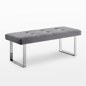 Homeroots 48" Gray And Silver Upholstered Velvet Bench Grey,Velvet Manufactured Wood 490834
