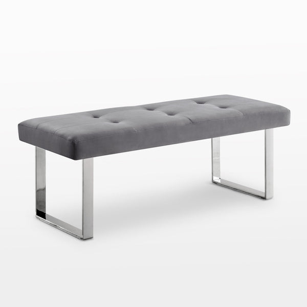 Homeroots 48" Gray And Silver Upholstered Velvet Bench Grey,Velvet Manufactured Wood 490834