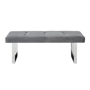 Homeroots 48" Gray And Silver Upholstered Velvet Bench Grey,Velvet Manufactured Wood 490834