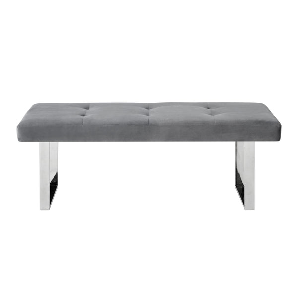 Homeroots 48" Gray And Silver Upholstered Velvet Bench Grey,Velvet Manufactured Wood 490834