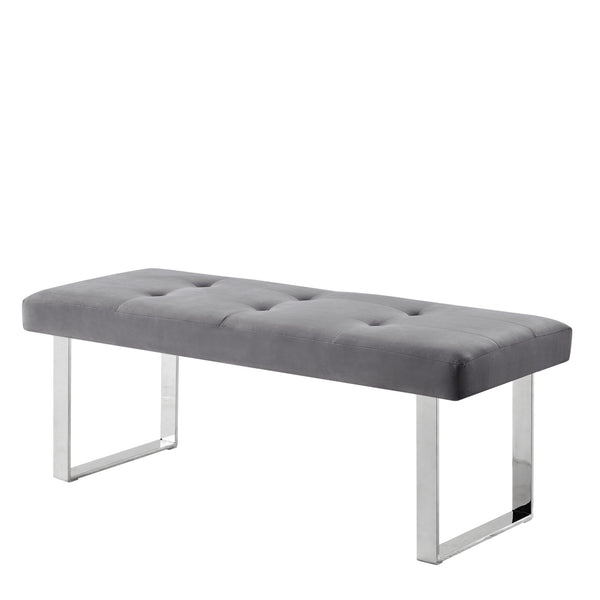 Homeroots 48" Gray And Silver Upholstered Velvet Bench Grey,Velvet Manufactured Wood 490834