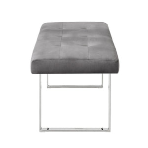 Homeroots 48" Gray And Silver Upholstered Velvet Bench Grey,Velvet Manufactured Wood 490834