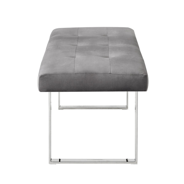 Homeroots 48" Gray And Silver Upholstered Velvet Bench Grey,Velvet Manufactured Wood 490834