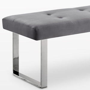 Homeroots 48" Gray And Silver Upholstered Velvet Bench Grey,Velvet Manufactured Wood 490834