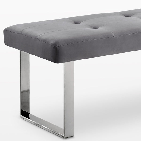 Homeroots 48" Gray And Silver Upholstered Velvet Bench Grey,Velvet Manufactured Wood 490834
