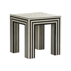 Wildwood Positano Striped Accent Table In Tessellated Black & White Stone — Architectural Sculptural Pedestal 490835