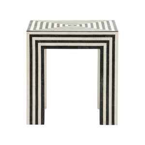 Wildwood Positano Striped Accent Table In Tessellated Black & White Stone — Architectural Sculptural Pedestal 490835