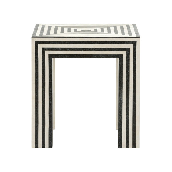 Wildwood Positano Striped Accent Table In Tessellated Black & White Stone — Architectural Sculptural Pedestal 490835