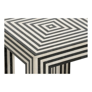 Wildwood Positano Striped Accent Table In Tessellated Black & White Stone — Architectural Sculptural Pedestal 490835