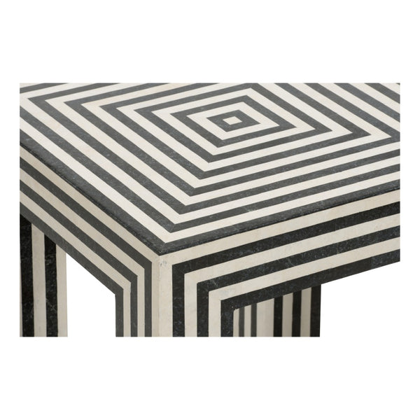 Wildwood Positano Striped Accent Table In Tessellated Black & White Stone — Architectural Sculptural Pedestal 490835