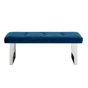 Homeroots 48" Navy Blue And Silver Upholstered Velvet Bench Navy,Chrome,Velvet Manufactured Wood 490835