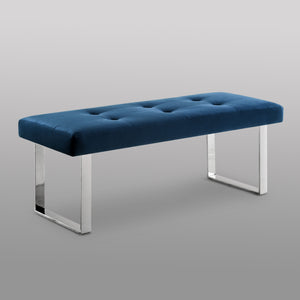 Homeroots 48" Navy Blue And Silver Upholstered Velvet Bench Navy,Chrome,Velvet Manufactured Wood 490835