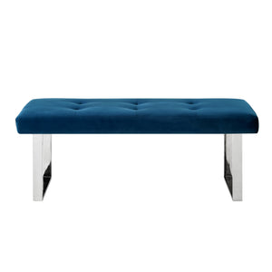 Homeroots 48" Navy Blue And Silver Upholstered Velvet Bench Navy,Chrome,Velvet Manufactured Wood 490835