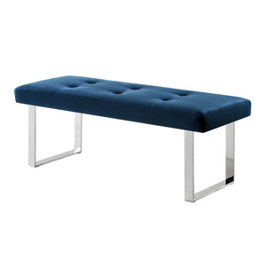 Homeroots 48" Navy Blue And Silver Upholstered Velvet Bench Navy,Chrome,Velvet Manufactured Wood 490835