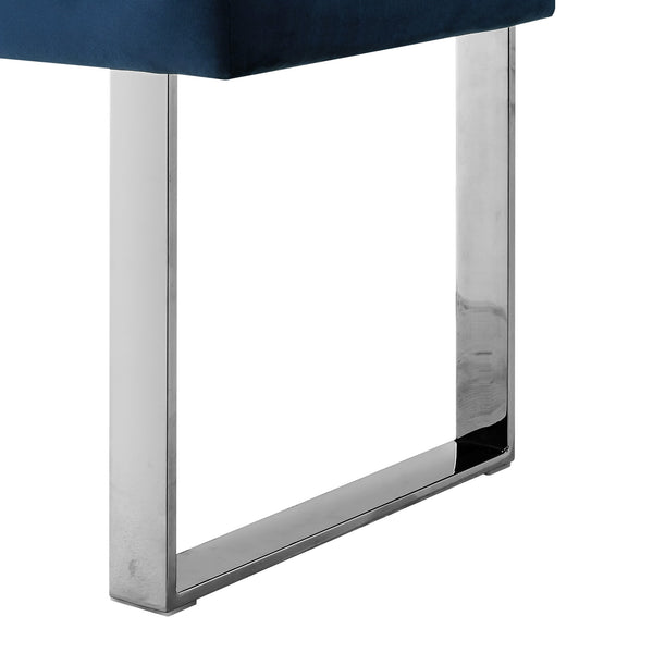 Homeroots 48" Navy Blue And Silver Upholstered Velvet Bench Navy,Chrome,Velvet Manufactured Wood 490835