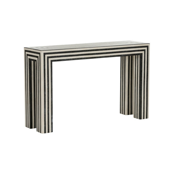 Wildwood Positano Console Table With Tessellated Black & White Stone Stripes, Sleek Cathedral-Inspired Entryway Statement 490836