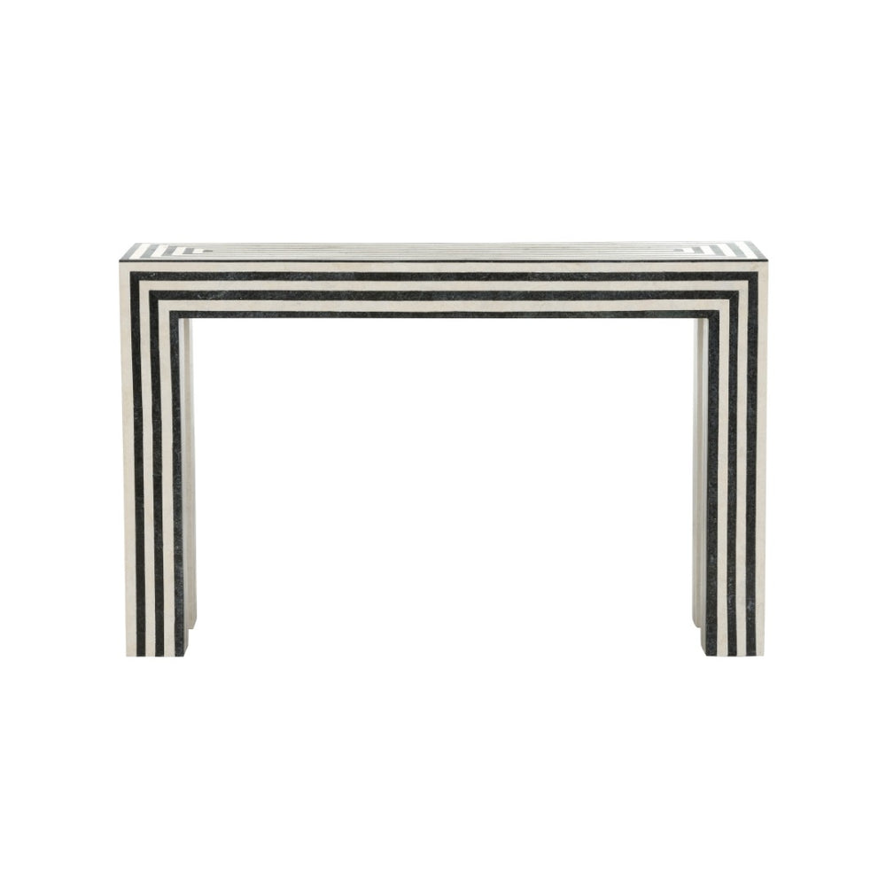 Wildwood Positano Console Table With Tessellated Black & White Stone Stripes, Sleek Cathedral-Inspired Entryway Statement 490836