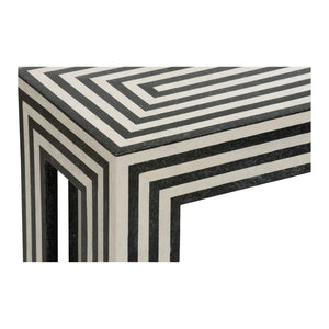 Wildwood Positano Console Table With Tessellated Black & White Stone Stripes, Sleek Cathedral-Inspired Entryway Statement 490836