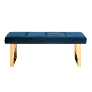 Homeroots 48" Navy Blue And Gold Upholstered Velvet Bench Navy,Gold,Velvet Manufactured Wood 490836