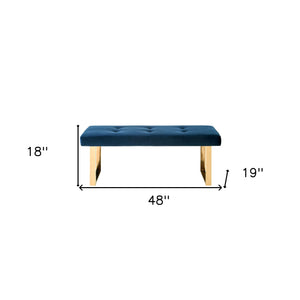 Homeroots 48" Navy Blue And Gold Upholstered Velvet Bench Navy,Gold,Velvet Manufactured Wood 490836