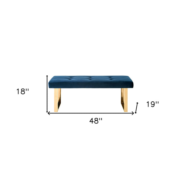 Homeroots 48" Navy Blue And Gold Upholstered Velvet Bench Navy,Gold,Velvet Manufactured Wood 490836