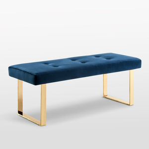 Homeroots 48" Navy Blue And Gold Upholstered Velvet Bench Navy,Gold,Velvet Manufactured Wood 490836