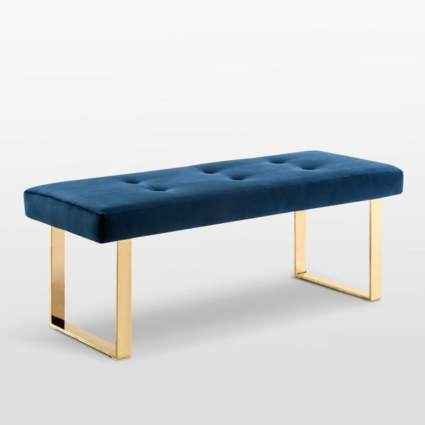 Homeroots 48" Navy Blue And Gold Upholstered Velvet Bench Navy,Gold,Velvet Manufactured Wood 490836