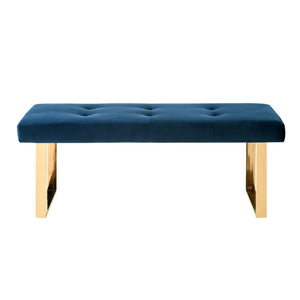 Homeroots 48" Navy Blue And Gold Upholstered Velvet Bench Navy,Gold,Velvet Manufactured Wood 490836