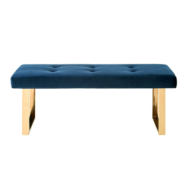 Homeroots 48" Navy Blue And Gold Upholstered Velvet Bench Navy,Gold,Velvet Manufactured Wood 490836
