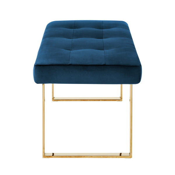 Homeroots 48" Navy Blue And Gold Upholstered Velvet Bench Navy,Gold,Velvet Manufactured Wood 490836
