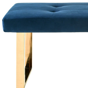 Homeroots 48" Navy Blue And Gold Upholstered Velvet Bench Navy,Gold,Velvet Manufactured Wood 490836