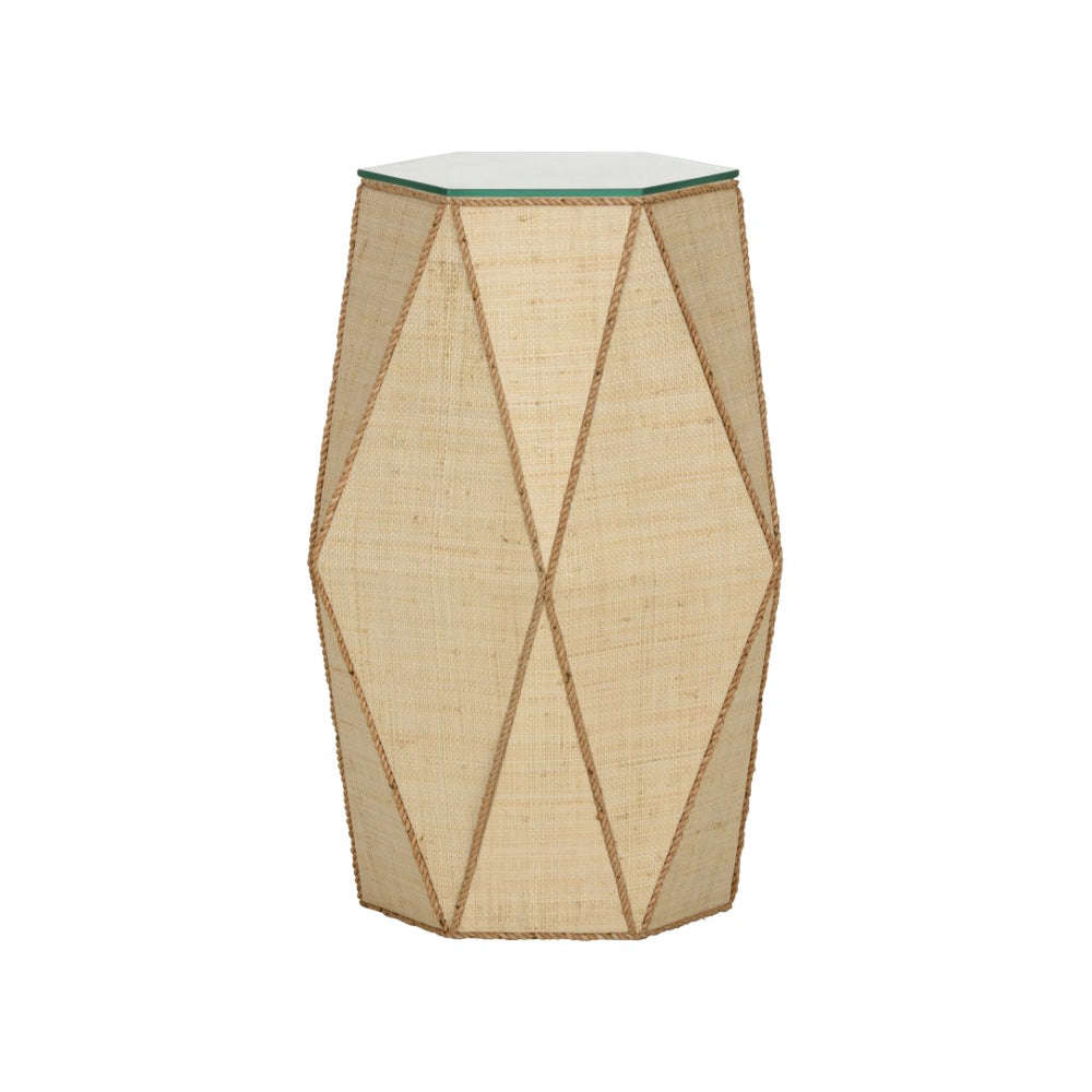 Wildwood Gabriel Hexagon Drinks Table With Grasscloth Top And Jute-Wrapped Edge — Coastal Modern Accent 490837