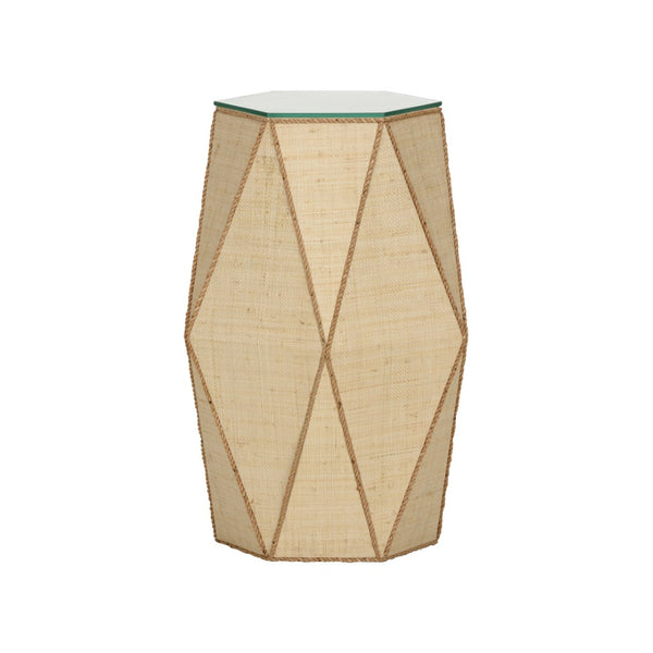 Wildwood Gabriel Hexagon Drinks Table With Grasscloth Top And Jute-Wrapped Edge — Coastal Modern Accent 490837